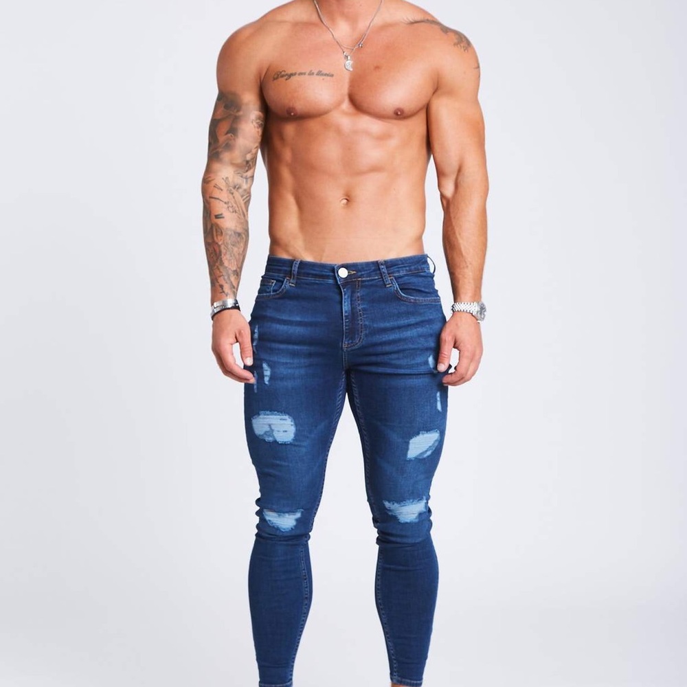 Legend London dark blue ripped skinny jeans